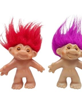 Troll Dolls Vintage 1986 DAM 5" Set of 2 Red Purple Hair Toys Collectibles